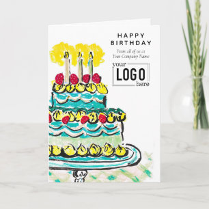 Cartão Logo Negócios Turquesa Artístico Bolo Aniversário