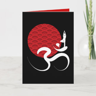 Cartão Logotipo animado índio espiritual de Yoga Red Sun