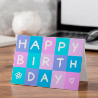 Logotipo azul rosa simples Feliz aniversário