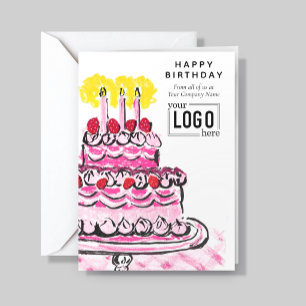 Cartão Logotipo Corporativo Rosa Artístico Bolo de Aniver