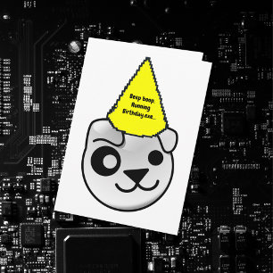Cartão logotipo do puppy linux usando chapéu de aniversár