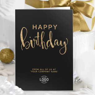 Cartão Logótipo Elegante Faux Dourado Parabéns Preto