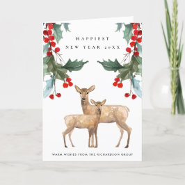 CARTÃO LOGOTIPO EMPRESARIAL VERMELHO HOLLY BERRY DEER DUO