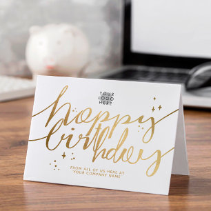 Cartão Logotipo Faux Dourado Manuscrito Aniversário limp