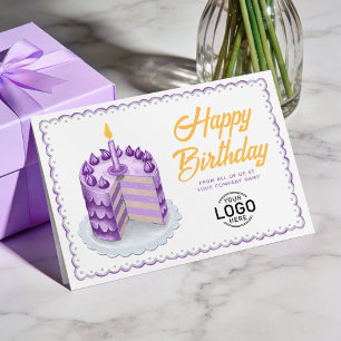 Cartão Logotipo Roxo Cinza Vintage Bolo Negócios Aniversá