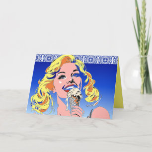 Cartão Loira Comendo Sorvete Colorido Estilo Pop Art dos