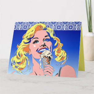 Cartão Loira Comendo Sorvete Colorido Estilo Pop Art dos