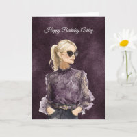 Loira Feminino Óculos de Sol Blusa Roxa Aniversári