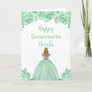 Cartão Loira Princesa Mint Floral Quinceanera