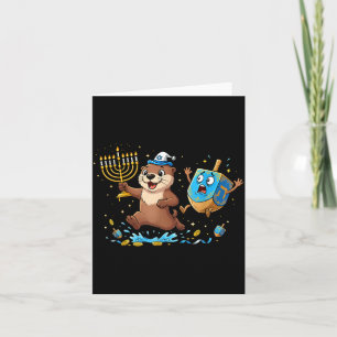 Cartão Lolenga de lontra Dreidel Menorah Hanukkah Criança