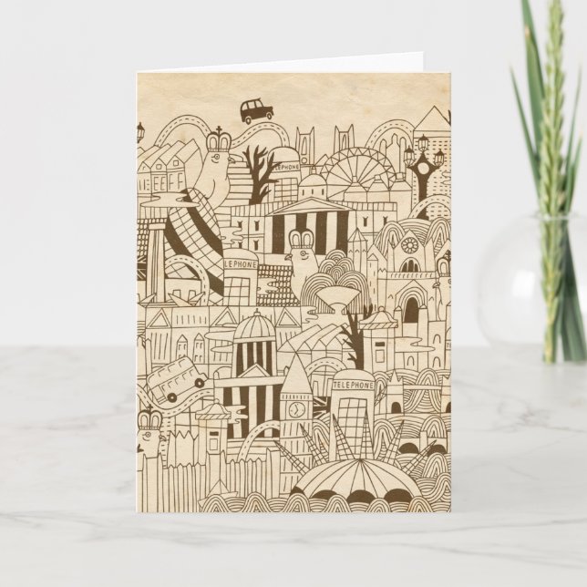 Cartão Londres Desenhada em Papel Antigo (Frente)