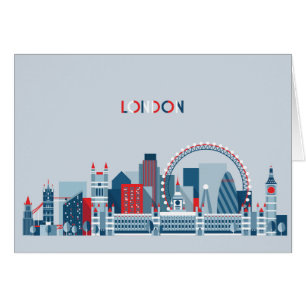 Cartão Londres, Inglaterra skyline vermelha, branca e