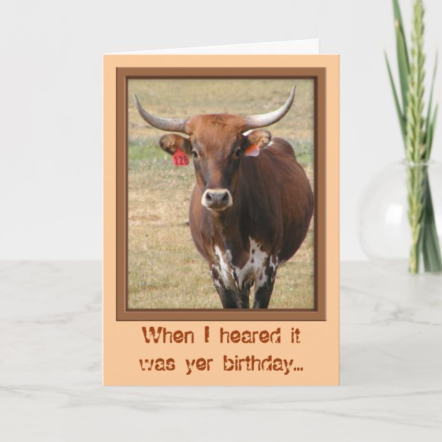 Cartão Long-horn Steer Birthday Card (Frente)