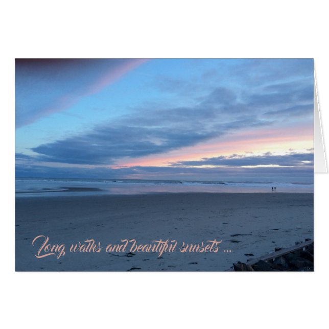 Cartão Long Walks and Sunsets on the Beach Any Occasion (Frente Horizontal)