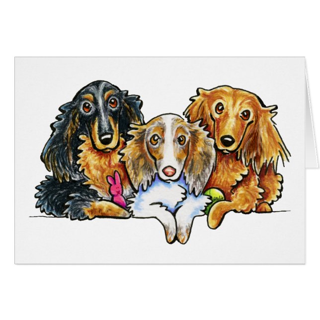 Cartão Longhaired Dachshund Trio (Frente Horizontal)