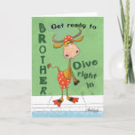 Cartão Longhorn Cow Diver Birthday for Brother<br><div class="desc">This funny longhorn cow dressed in swim trunks, swim hat and flippers is about to take a dive from the edge of the pool. Perfect image for Longhorn lovers, ranchers and Texans whether it is for Father, Brother, Uncle, Cousin or Friend. Original design by Christie Black of Creations from the...</div>