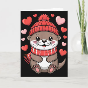 Cartão Lontra Kawaii do Dia dos Namorados Corações Cachec