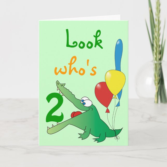 Cartão Look Who's 2 Today! Cute Crocodile Birthday Cards (Frente)