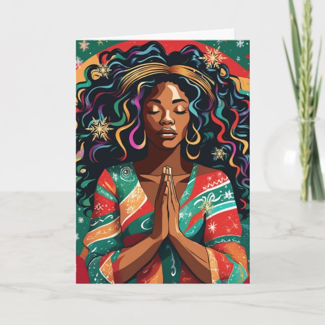 Cartão Lorde Bless e Mantenha-a no Natal, mulher negra (Frente)