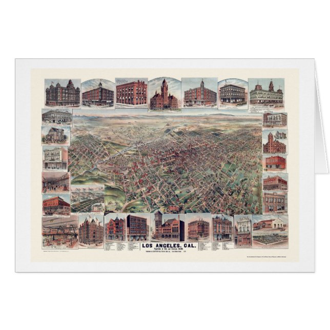 Cartão Los Angeles, mapa panorâmico de CA - 1891 (Frente Horizontal)