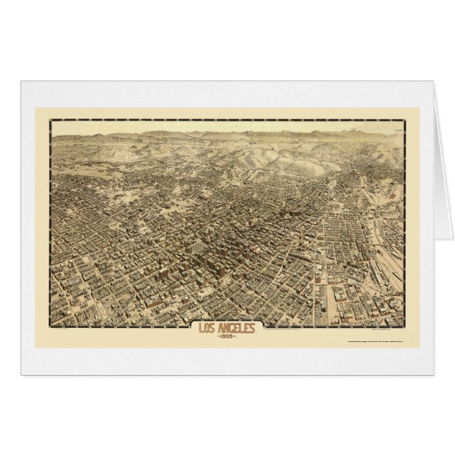 Cartão Los Angeles, mapa panorâmico de CA - 1909 (Frente Horizontal)