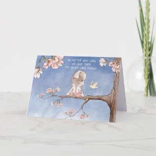 Cartão Loss of Girl Cat Sympathy Watercolor Illustrations