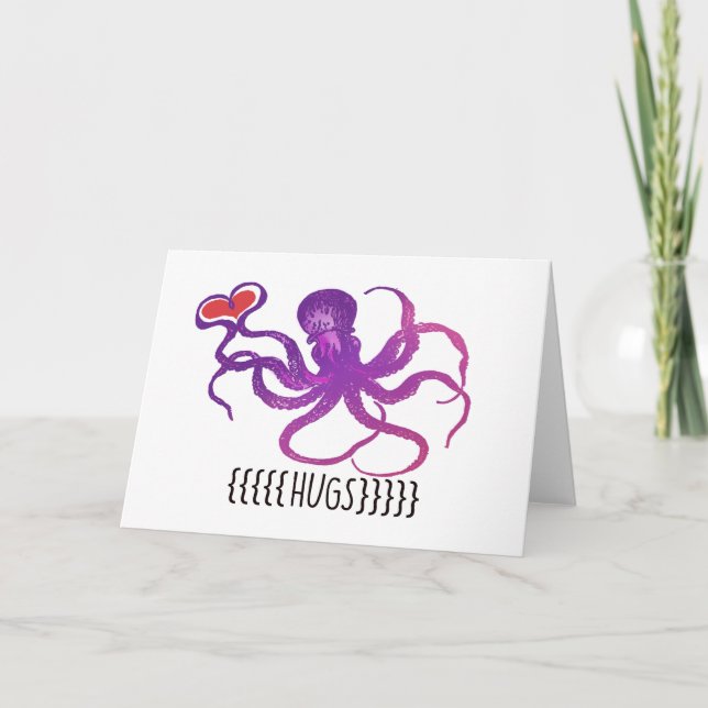 Cartão Lots of Hugs and Kisses Octopus Cute Valentine (Frente)