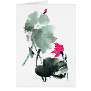 Cartão Lotus/chineses escova a arte da pintura/cartão