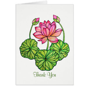 Cartão Lotus Cor-de-Água Rosa com Compartimentos e Folhas