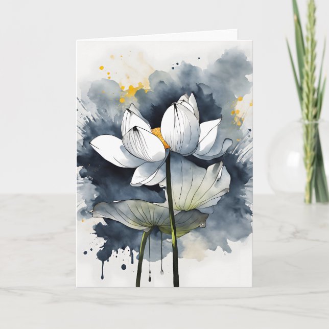 Cartão Lótus - Flores aquarela (Frente)