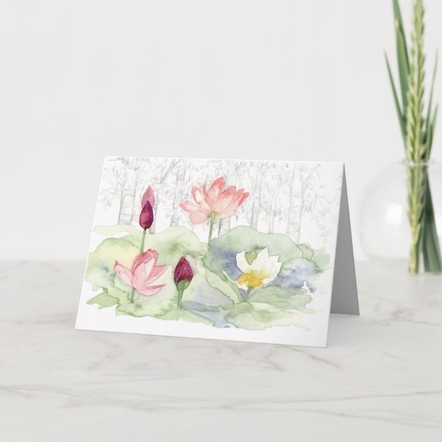 Cartão Lotus Flower Pond Chinês de Ano Novo (Frente)