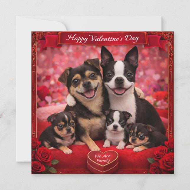 Cartão Louie e Luna e uma Família de 5 (Frente)