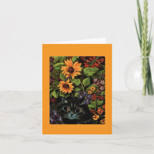 Cartão Louis Wain, Gato Negro nas Flores, Arte