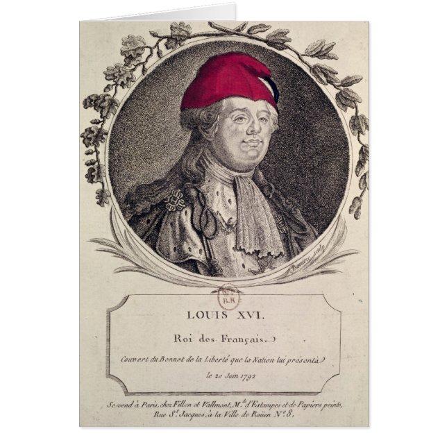 Cartão Louis XVI que vestem uma capota phrygian (Frente)