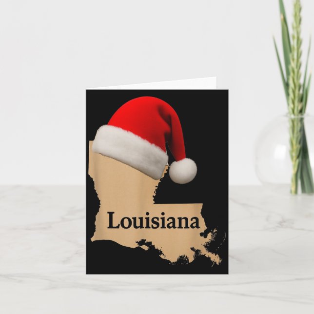 Cartão Louisiana Map Santa Hat Funny Christmas Cajun Holi (Frente)