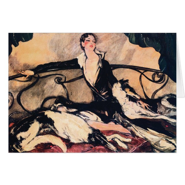 Cartão Lounging com Borzoi (Frente Horizontal)