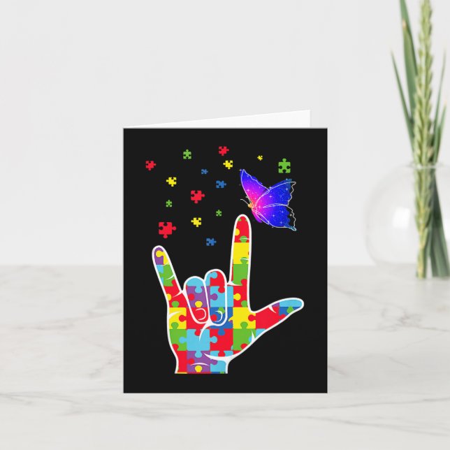 Cartão Love ASL Sinal Language Quebra-cabeça Butterfly Au (Frente)
