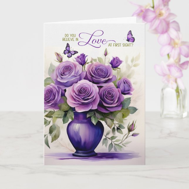 Cartão Love at First Sight Vase of Purple Roses Romantic (Orquídea)