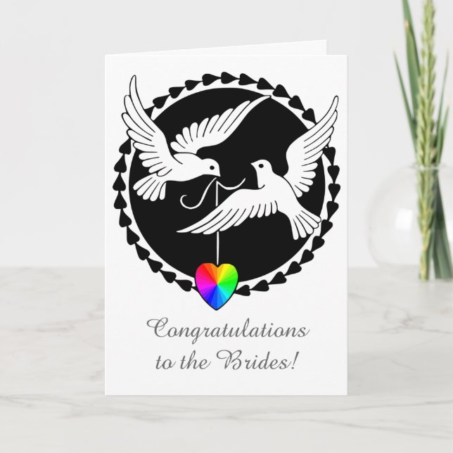 Cartão Love Doves Lesbian Wedding Pride Heart Card (Frente)