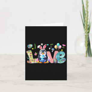 Cartão Love Easter Bunny Penguin Hunting Eggs Flowers Col
