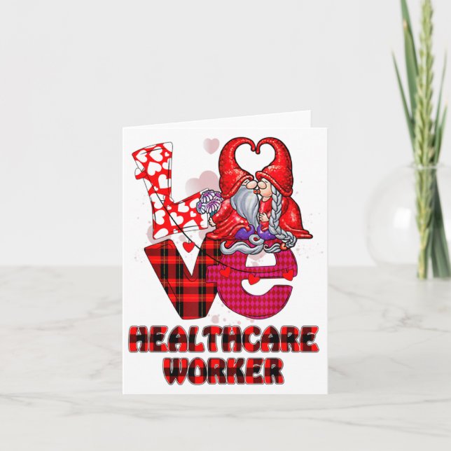 Cartão Love Gnome Healthcare Worker Valentines Day Heart  (Frente)