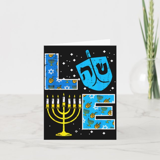 Cartão Love Hanukkah Dreidel Menorah Jewish Chanukah Men  (Frente)