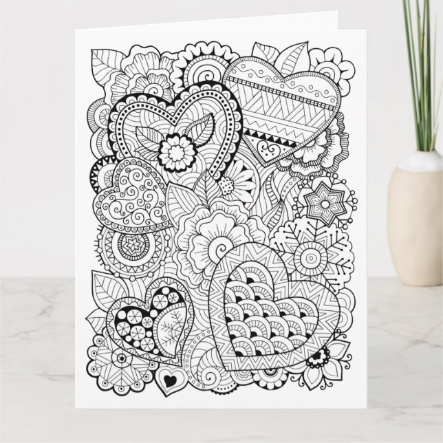 Cartão Love Heart Valentine adult coloring card (Frente)