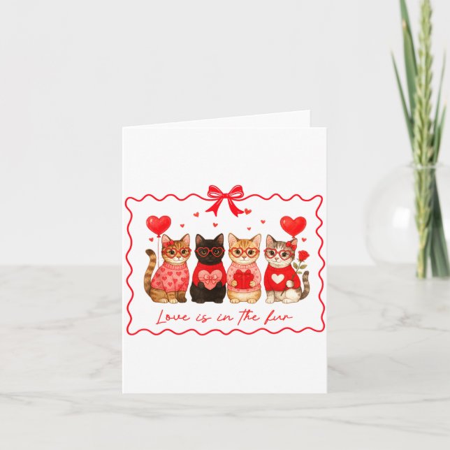 Cartão Love Is In The Fur Cat Lovers Valentines Cute Cats (Frente)