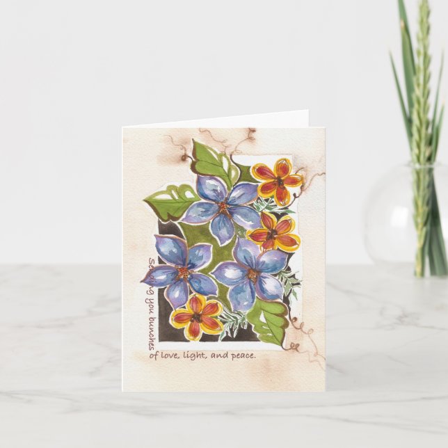 Cartão Love, light, and peace Watercolor Floral Notecard (Frente)