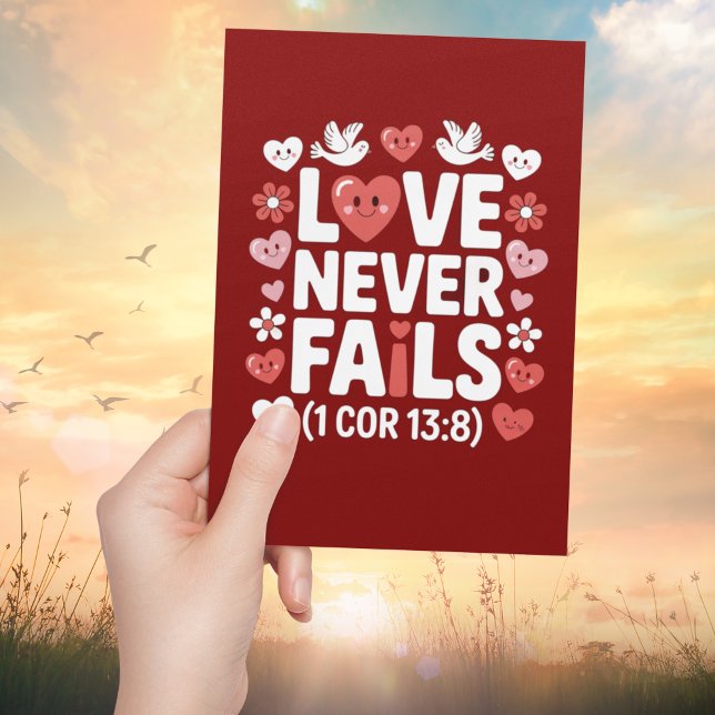 Cartão Love Never Fails Christian Valentine Scripture  (Criador carregado)