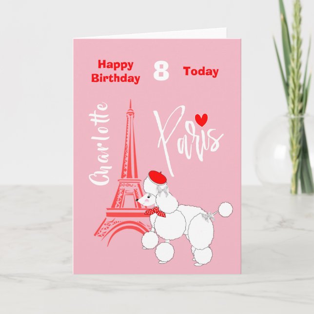 Cartão Love Paris French Poodle  Personalized Birthday (Frente)