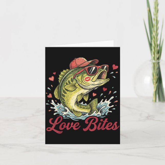Cartão Love Retro Bites Fishing Fisherman Valentines Day  (Frente)