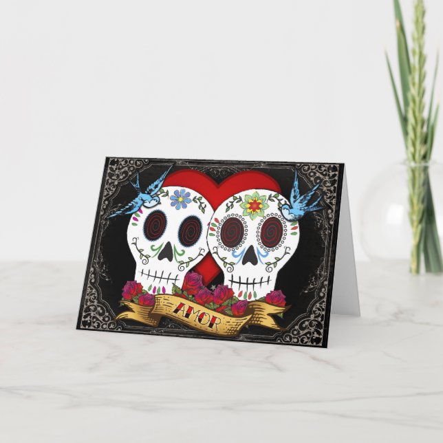 Cartão Love Skulls Day of the Dead Card (Frente)