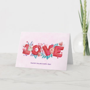 Cartão Love Text Bold Block Font with Flowers Namorados